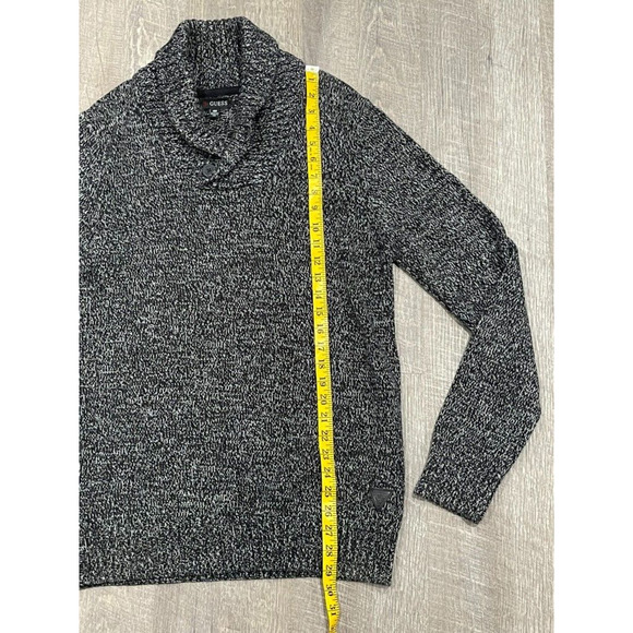 Vintage Guess Shawled Collared Sweater Men's M, Black Marled Design - Picture 4 of 7